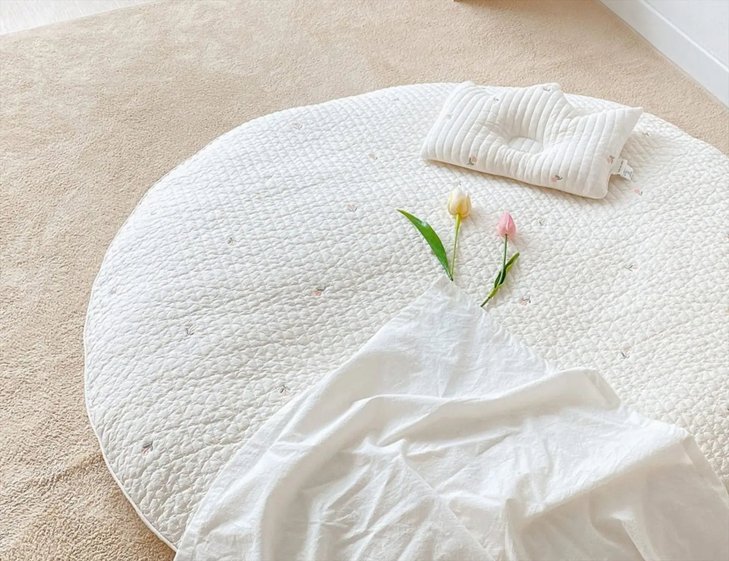 Mes animaux déco - Tapis Rond en Coton pour Nouveau-Nés - Chambre de Bébé