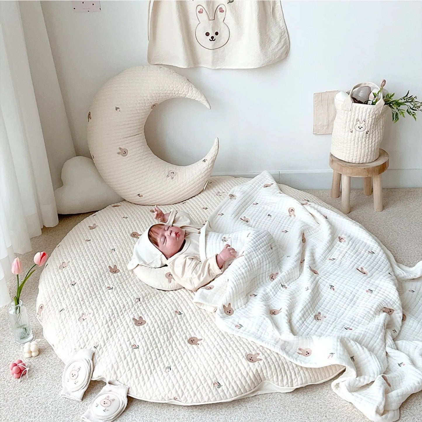 Mes animaux déco - Tapis Rond en Coton pour Nouveau-Nés - Chambre de Bébé