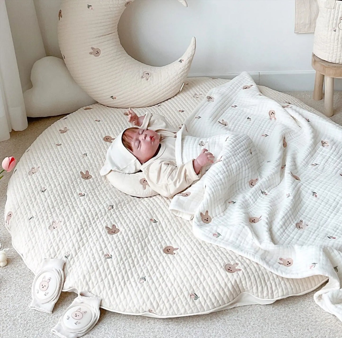 Mes animaux déco - Tapis Rond en Coton pour Nouveau-Nés - Chambre de Bébé