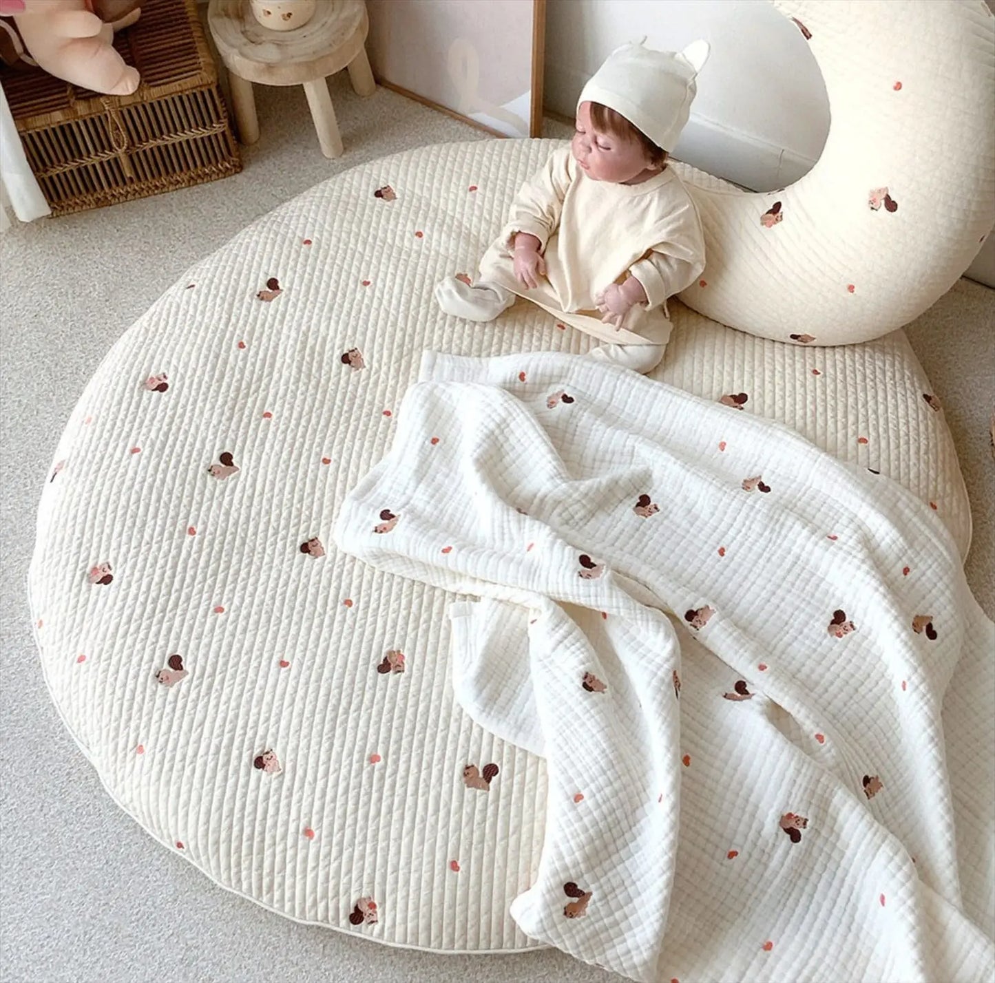 Mes animaux déco - Tapis Rond en Coton pour Nouveau-Nés - Chambre de Bébé