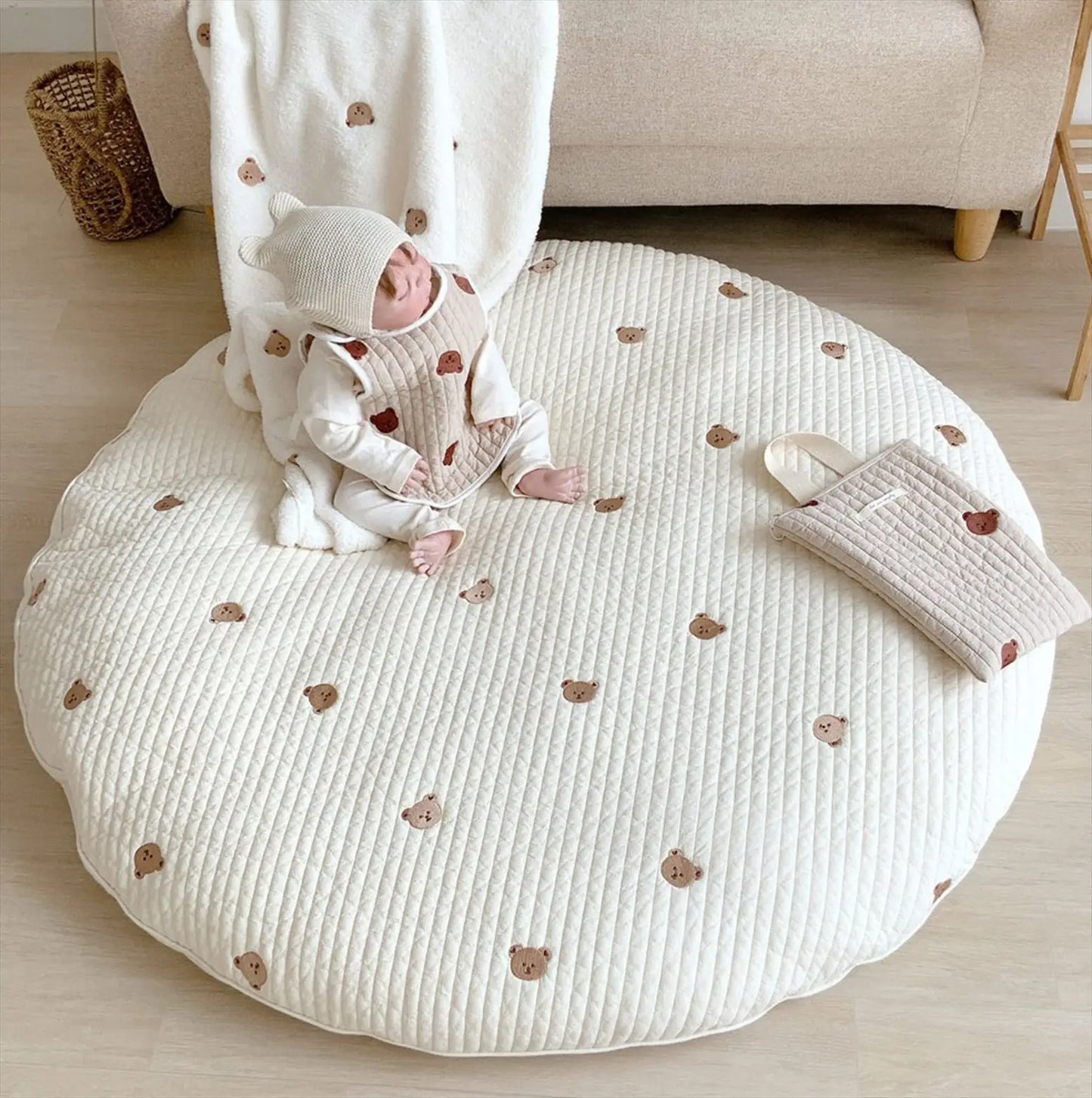 Mes animaux déco - Tapis Rond en Coton pour Nouveau-Nés - Chambre de Bébé