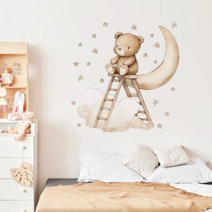 Stickers Muraux Ours en Peluche sur la Lune - Mes animaux déco